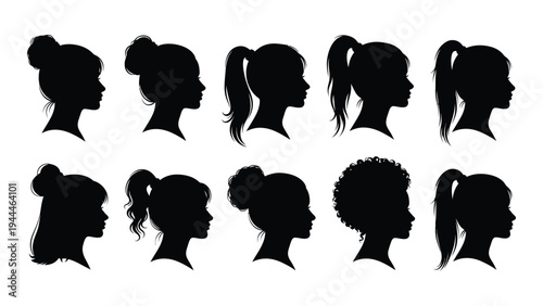 A comprehensive analysis of diverse female silhouettes with various hairstyles and hair lengths