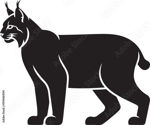 Black silhouette of a Iberian lynx standing profile view vector illustration