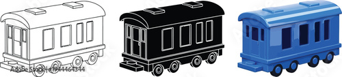 Classic train passenger car illustrations a versatile collection featuring outline silhouette and blue styles perfect for transport and travel designs