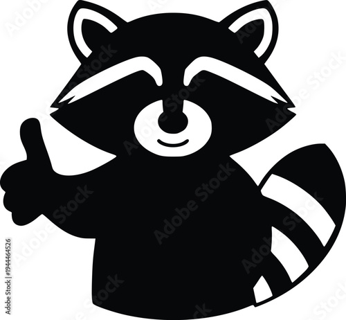 A friendly raccoon giving a thumbs-up gesture in a simple black and white design