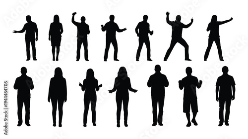 Collection of diverse human silhouettes in various poses and gestures
