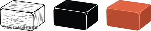 Set of three geometric 3D blocks with rounded edges featuring textured white solid black and vibrant orange ideal for abstract design or product presentations