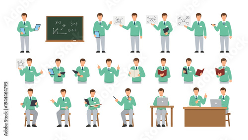 Teacher's instructional tools: A collection of educational illustrations showcases the various tools of a teacher.