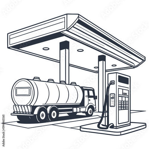 Tanker Truck Refueling gas station fuel pump canopy