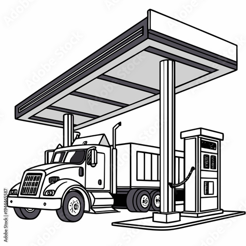 Truck refueling at gas station canopy fuel pump transportation