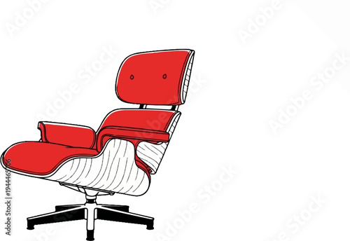 Red upholstered recliner with black base and wooden accents