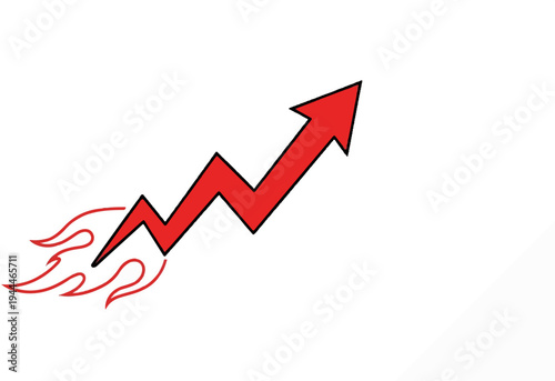 Red upward trend arrow with stylized flames bursting from the base