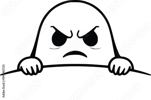 Angry creature peeking over a ledge with a grumpy expression