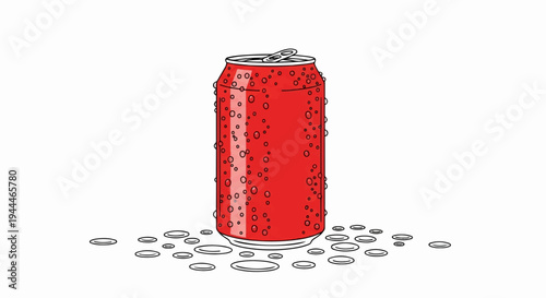 Refreshing cold red beverage can covered in water droplets on a white background