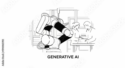 Robotic arm interacts with people at a workstation in a lab