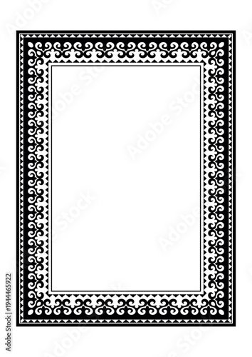 Vector frame from Turkic national ornament. Ethnic ornament of the nomadic Turk, Kazakh, Kyrgyz, Mongol, Turkmen. Frame, certificate, invitation, diploma, Borders, Artwork, embroidery. A4