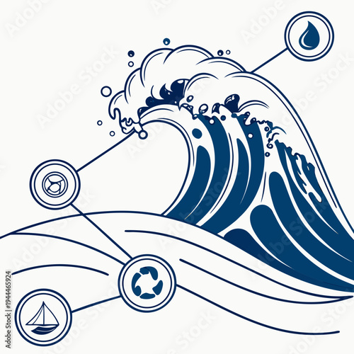 Wave with and lines sailboat recycling symbol gear