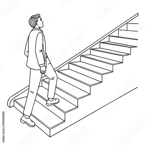 Woman walking up stairs with handrail steps