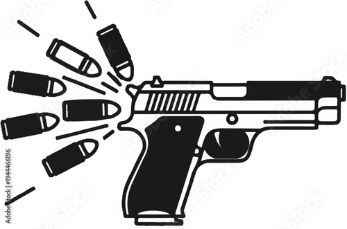 Pistol firing bullets with motion lines