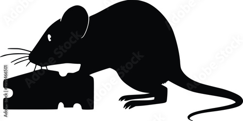 A black silhouette of a rodent enjoying a slice of cheese