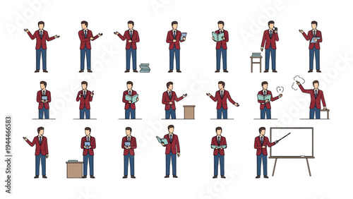 Dynamic Collection of Presentation Gestures: An illustrative compilation showcases a series of figures engaged in various presentation-related gestures.