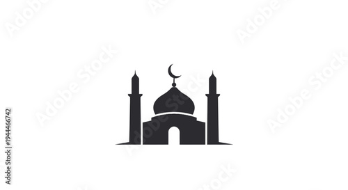 Islamic Mosque Silhouette with Crescent Moon.