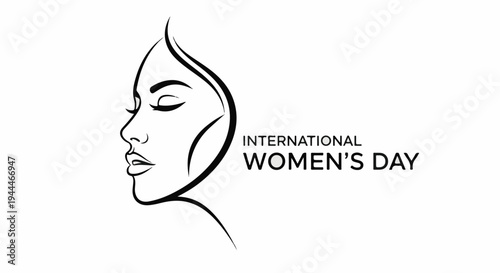 Minimalist illustration of a woman's profile with text celebrating women