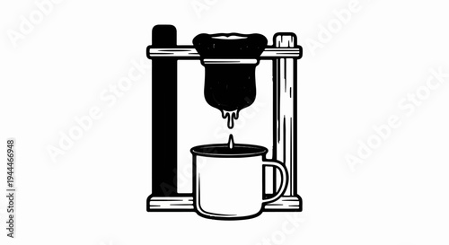 Minimalist illustration of coffee dripping into a mug from a filter