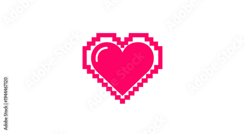 Pink Pixel Art Heart Symbol Icon.