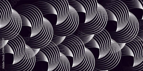 Circular lines vector. White on black. Abstract concentric pattern. Dynamic geometric design.