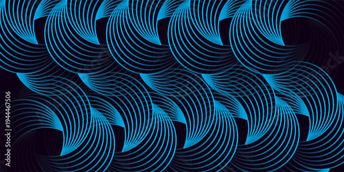 Circular lines vector. blue on black. Abstract concentric pattern. Dynamic geometric design.
