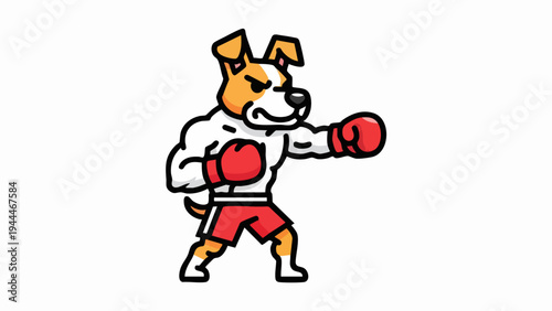 Cartoon Dog Boxer Ready to Fight with Boxing Gloves and Muscular Body.