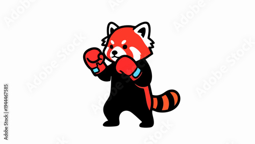 Cute cartoon red panda ready for a boxing match.
