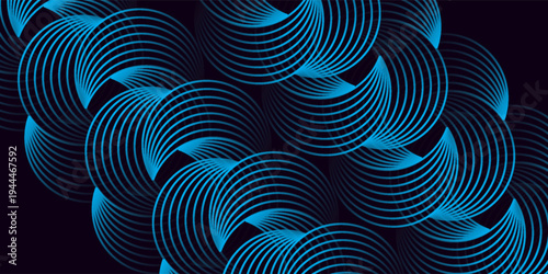 Circular lines vector. blue on black. Abstract concentric pattern. Dynamic geometric design.