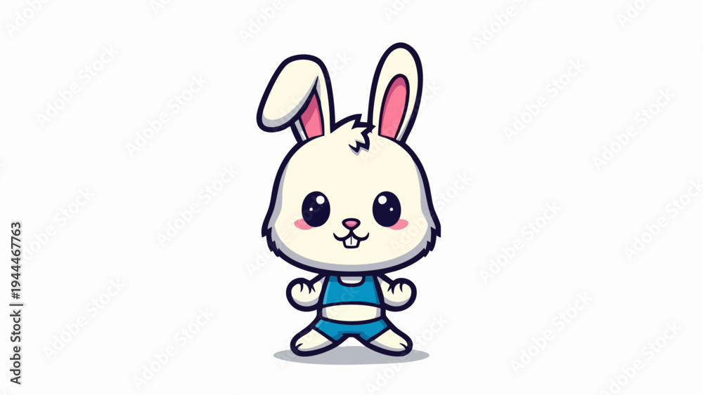 Obraz premium Cute cartoon rabbit character wearing blue athletic clothes.