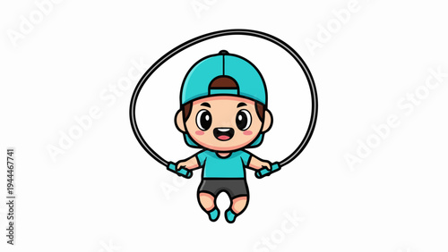 Cute Cartoon Boy Skipping Rope for Exercise and Fun.