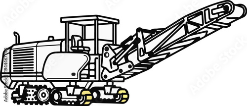 Outline of a heavy-duty industrial milling machine on tracks with a long conveyor