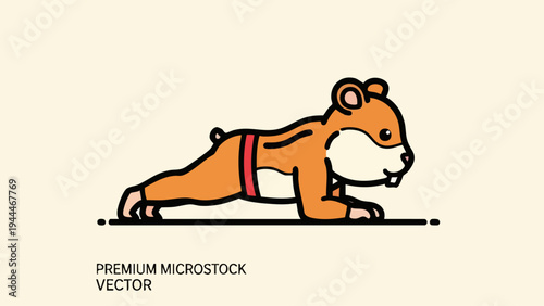 Cartoon Hamster Doing Yoga Plank Exercise for Fitness and Wellness.