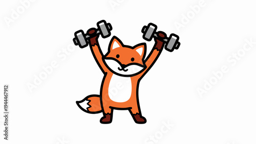 Wallpaper Mural Cute cartoon fox mascot lifting dumbbells with enthusiasm. Torontodigital.ca