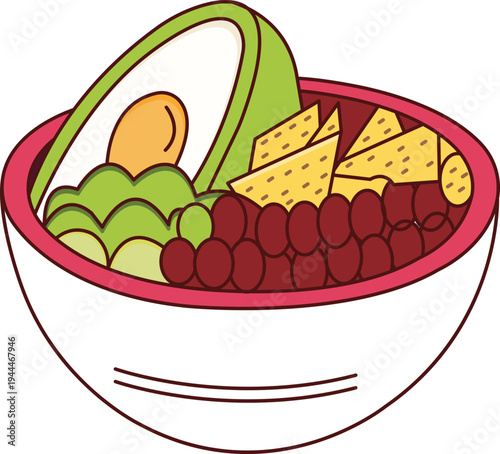 A bowl of fresh salsa with tortilla chips and vegetables vector illustration
