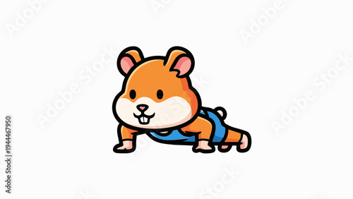 Cute Cartoon Hamster Doing Push Ups Exercise Illustration.
