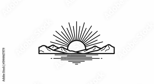 Minimalist sunrise over mountains and water