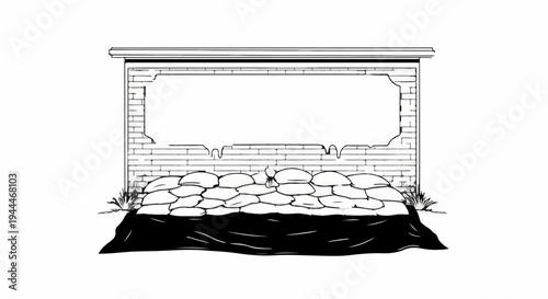 Protective barrier of sandbags and brick wall with open space for text