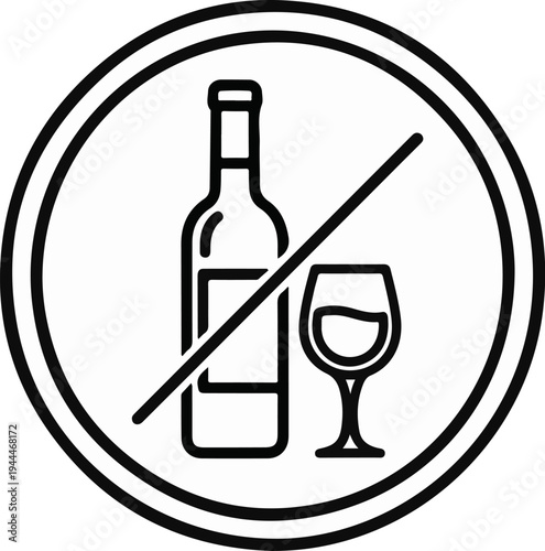 Prohibition sign showing a bottle and wine glass crossed out