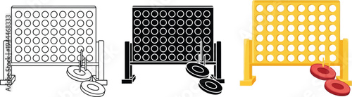 Connect Four game icon set featuring outline glyph and colorful flat design variations perfect for gaming apps educational content or digital entertainment concepts