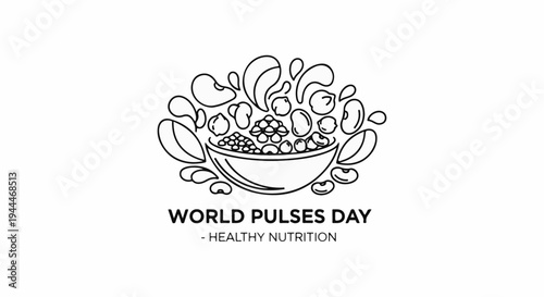 A line art illustration of a bowl filled with various pulses, symbolizing healthy nutrition