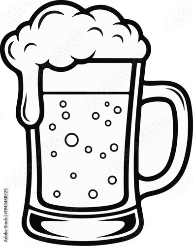 A line drawing depicts a glass mug filled with bubbly liquid and topped with foamy head