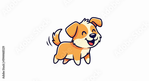 A happy cartoon dog with orange and white fur wags its tail