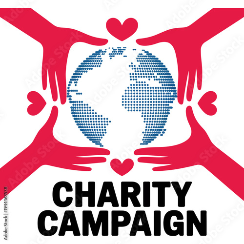 Charity campaign vector illustration with hands holding the Earth