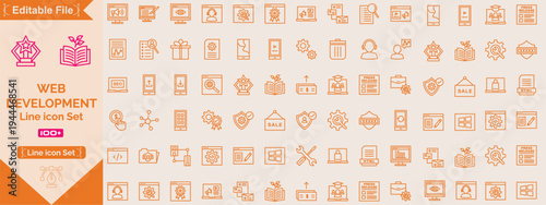Web development Big set of web icons in line style. Developer icons for web and mobile app. Code, api, programmer coding, app, flow, node connect, web coder, bug fix and more. Vector illustration