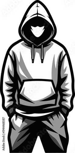 Person in hooded sweatshirt with face obscured, hands in pockets