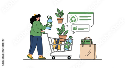 Sustainable Shopping: Woman Making Eco-Friendly Choices with Reusable Products for a Green Lifestyle