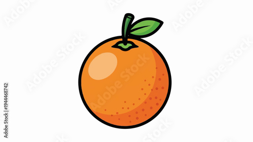 A cheerful cartoon orange with a green stem and leaf, set against a white background