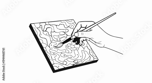 A hand holding a paintbrush and painting a numbered canvas