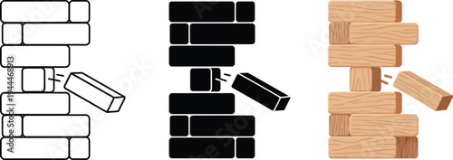 Jenga-style block tower vector illustration with a piece being removed ideal for concepts of risk challenge strategy or instability